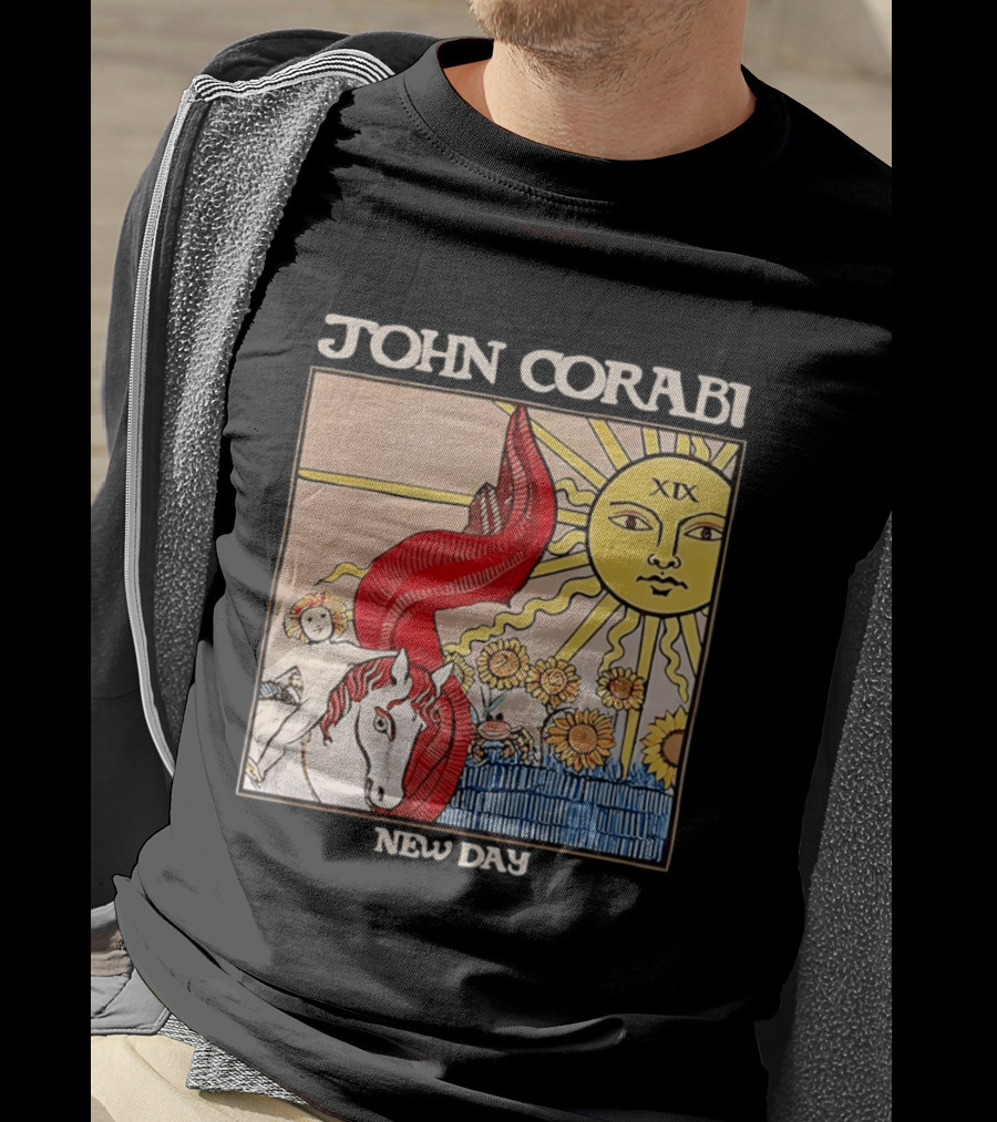 John Corabi New Day The Sun XIX Tarot Card Rider And Sunflowers T-Shirt