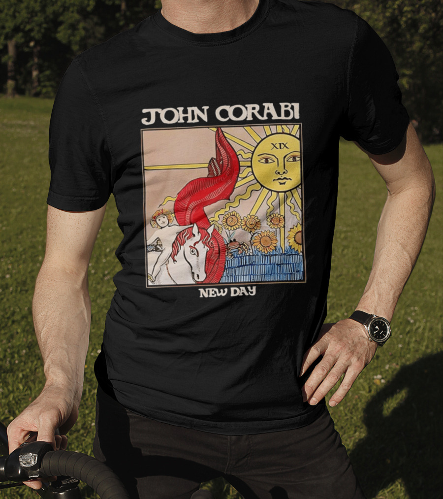 John Corabi New Day The Sun XIX Tarot Card Rider And Sunflowers T-Shirt