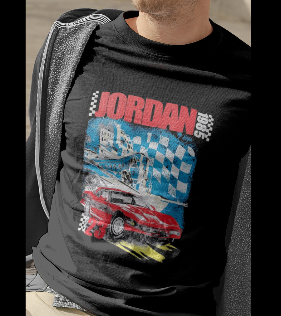Jordan 1985 23 Chevrolet Corvette C4 Race Car Checkered Flag Racing T-Shirt