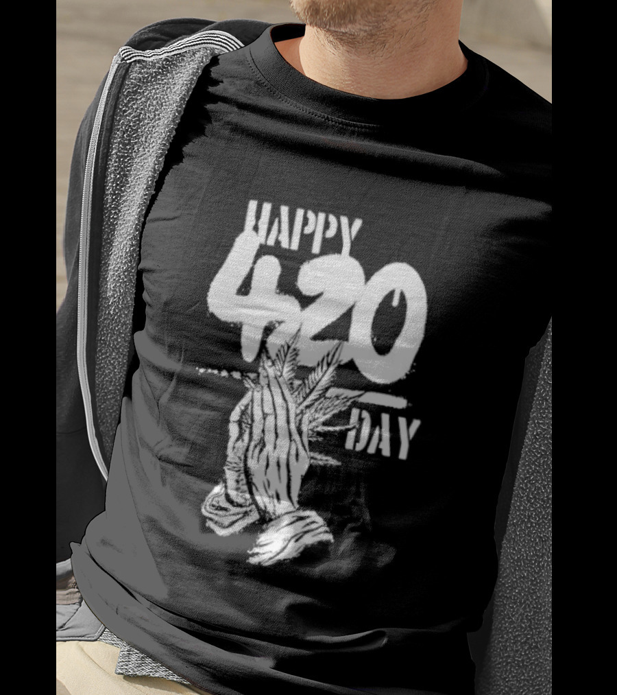 Happy 420 Day Praying Hands Cannabis Marijuana Celebration T-Shirt