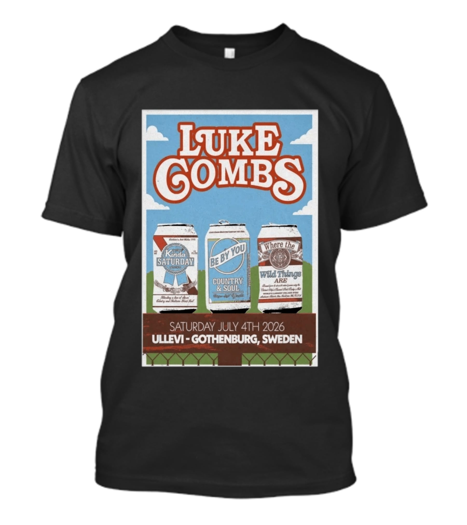 Luke Combs My Kinda Saturday Night Tour July 4 2026 Ullevi Gothenburg Sweden Country And Soul Where The Wild Things Are T-Shirt