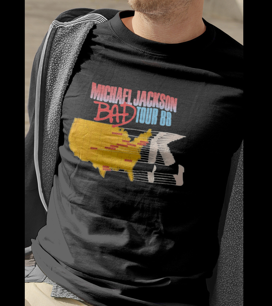 Michael Jackson BAD Tour 88 USA Map T-Shirt