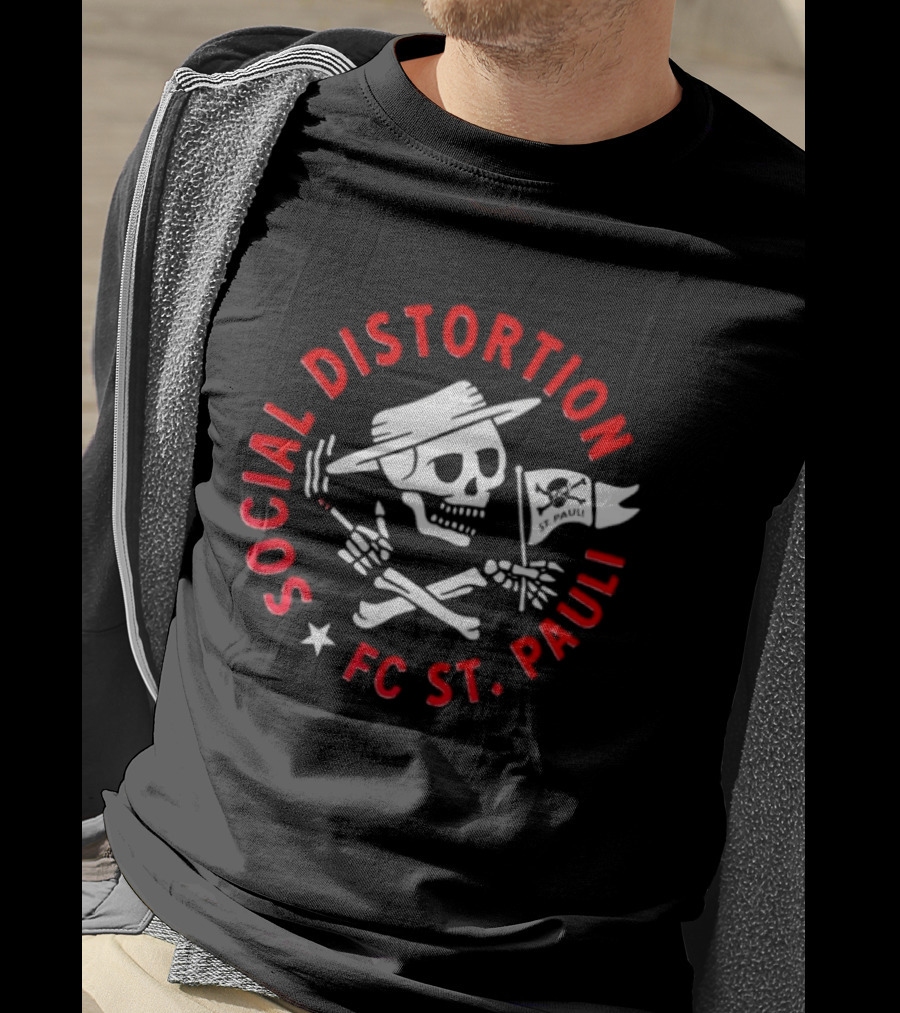 Social Distortion FC St Pauli Punk Rock Skull And Crossbones With Flag T-Shirt