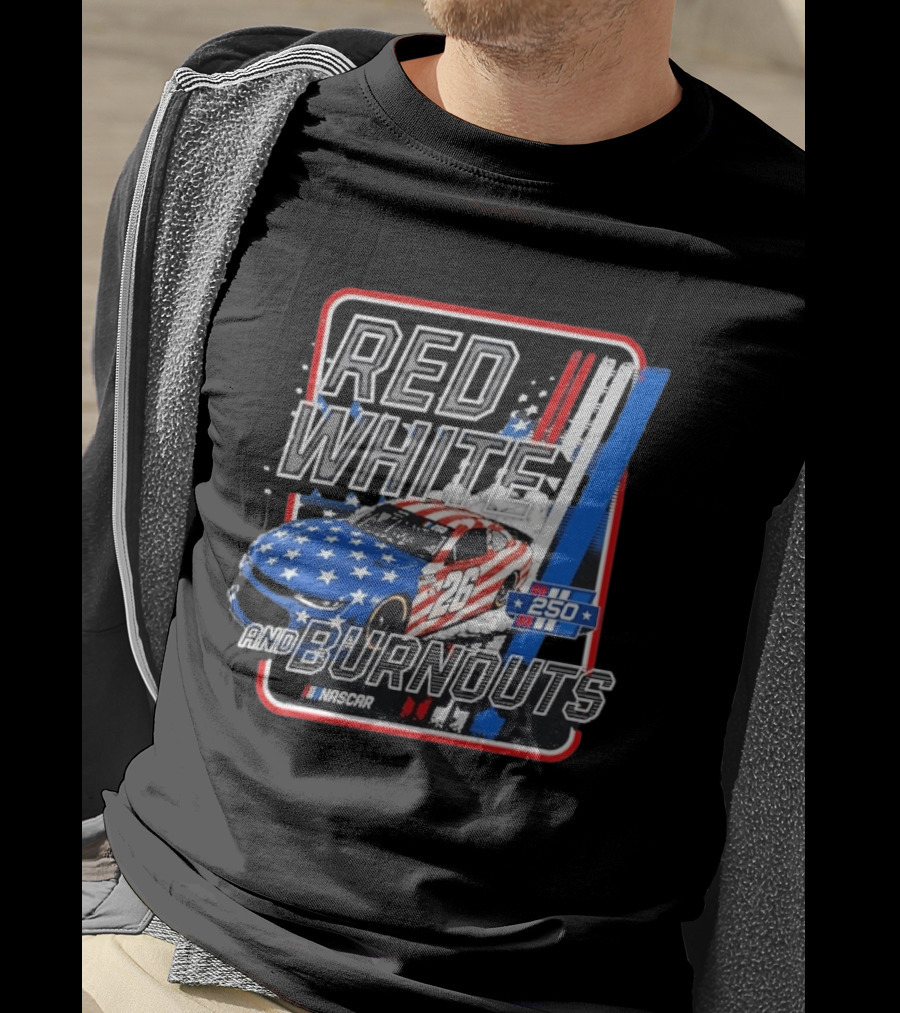 NASCAR Red White Burnouts 250 Racing Car 26 Stars Stripes T-Shirt