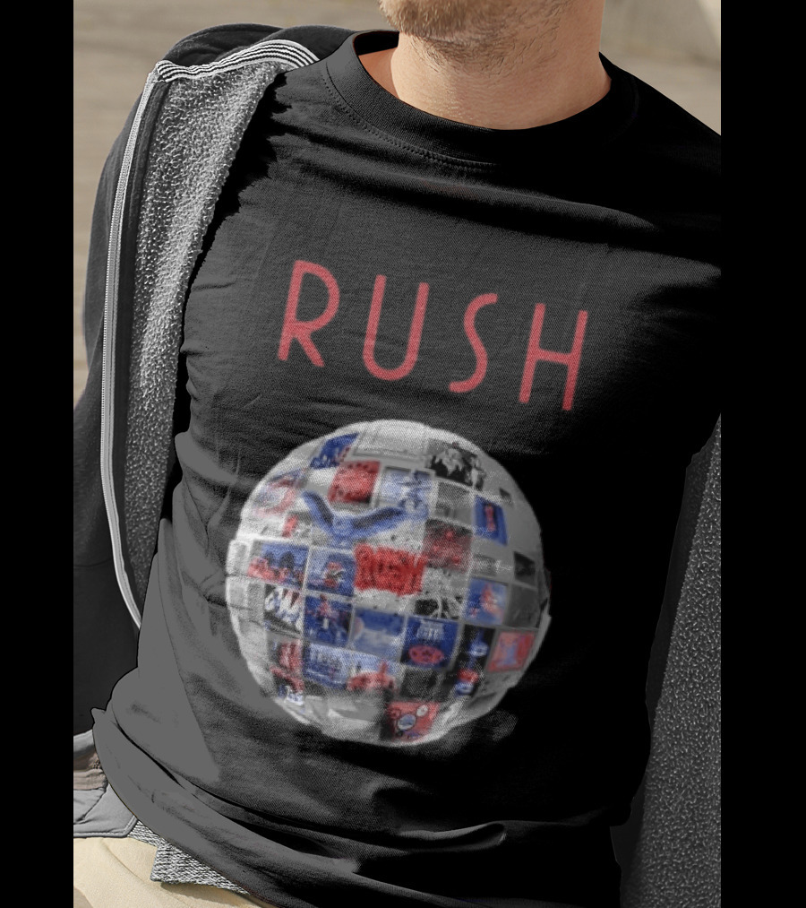 Rush All The World's An Album Tour 2026 2027 History Iconic Sphere Collage T-Shirt