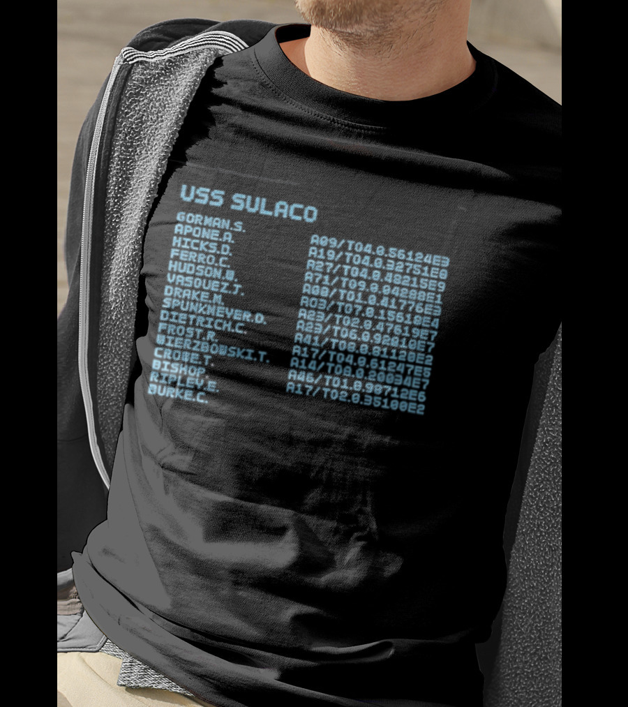 USS Sulaco Personnel Roster Aliens Ripley Hicks Hudson Vasquez Gorman Bishop T-Shirt