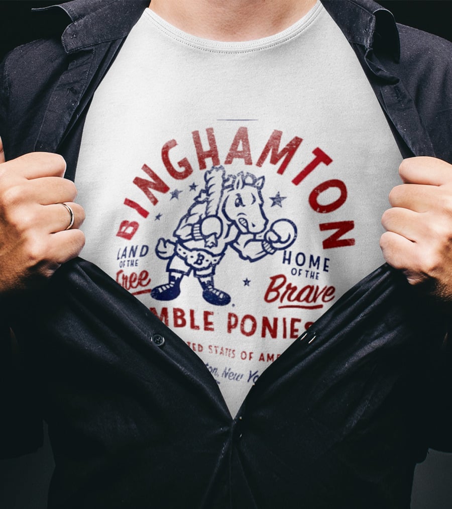 Binghamton Rumble Ponies Land Of The Free Home Of The Brave United States Of America 4th Of July Binghamton New York T-Shirt