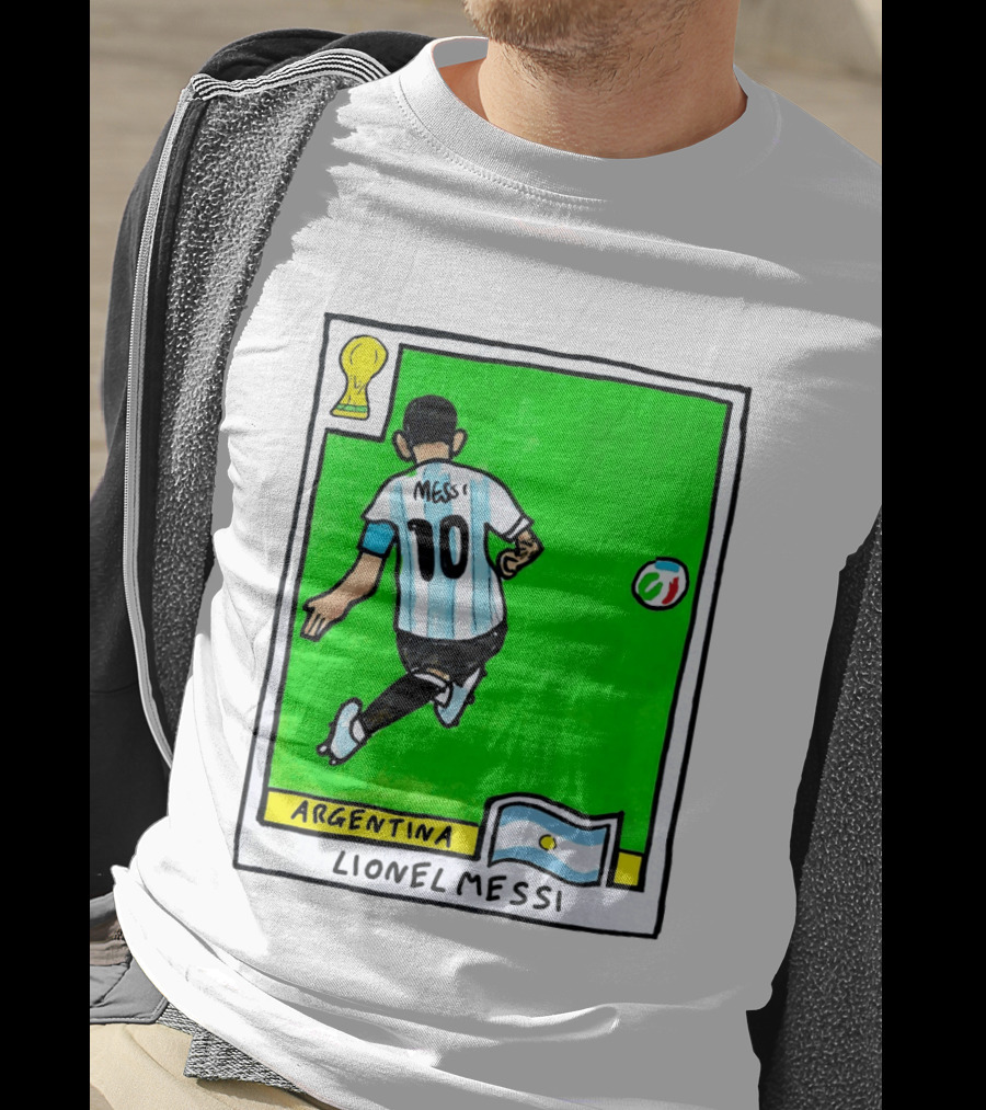 Lionel Messi Argentina Number 10 Football Card With World Cup And National Flag T-Shirt
