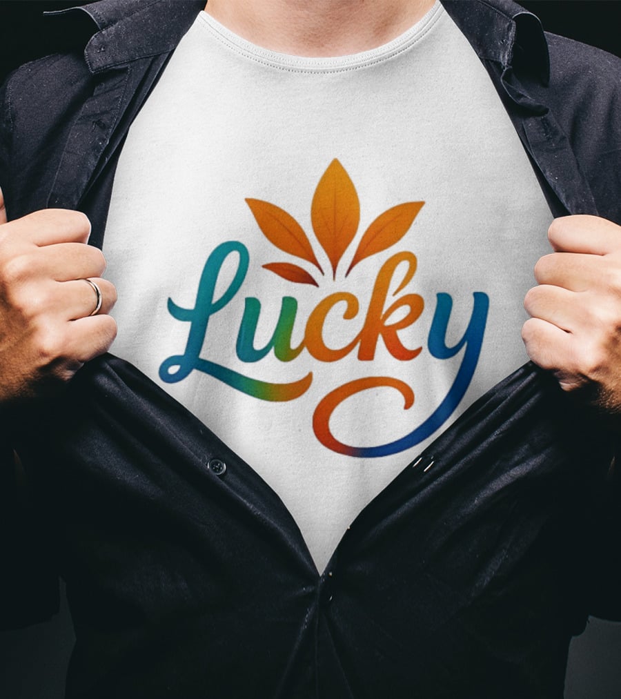 Lucky Colorful Leaves Blue And Orange Gradient T-Shirt