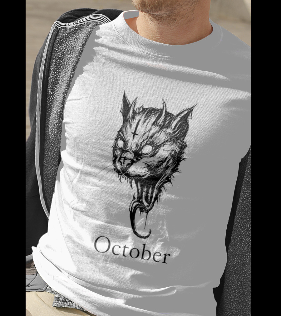 October Demon Cat Gothic Occult Halloween Cat T-Shirt