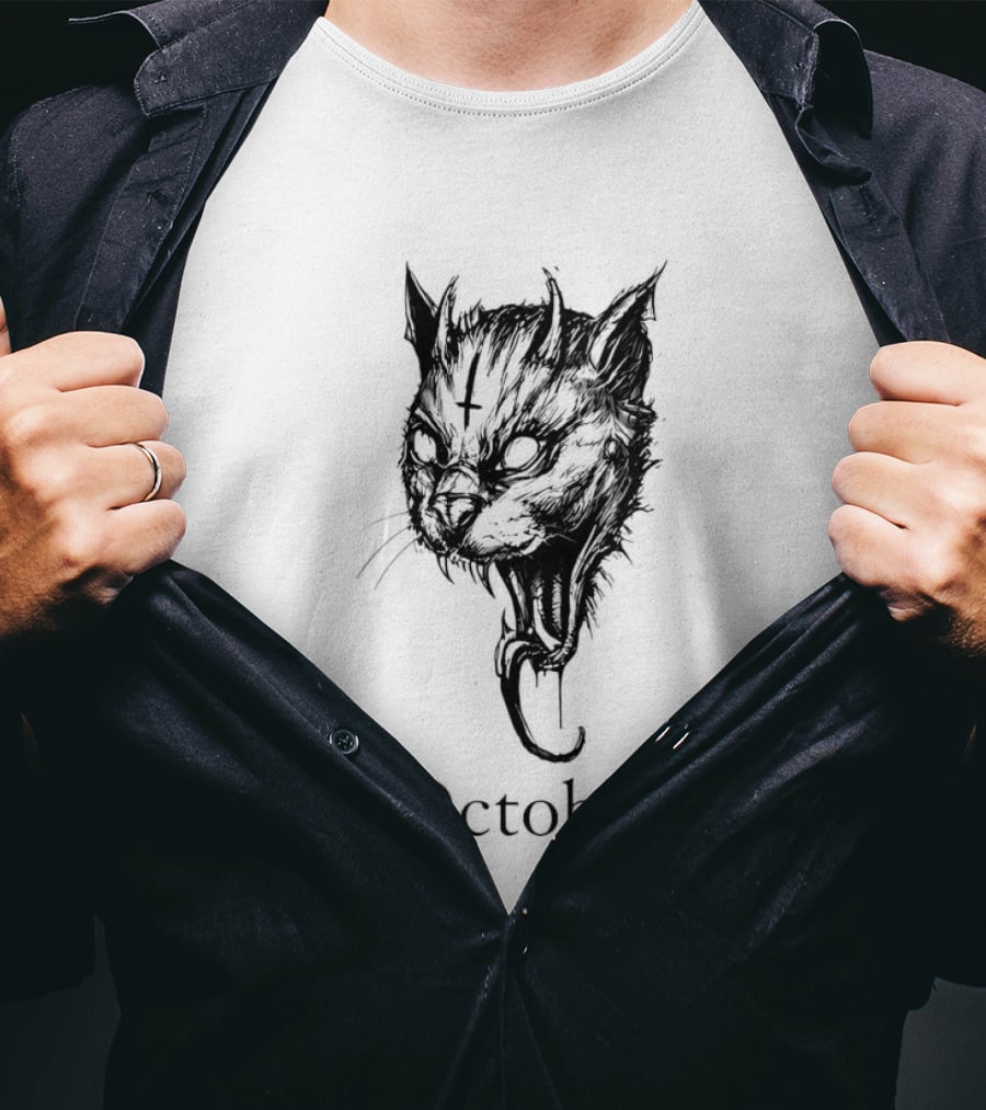 October Demon Cat Gothic Occult Halloween Cat T-Shirt