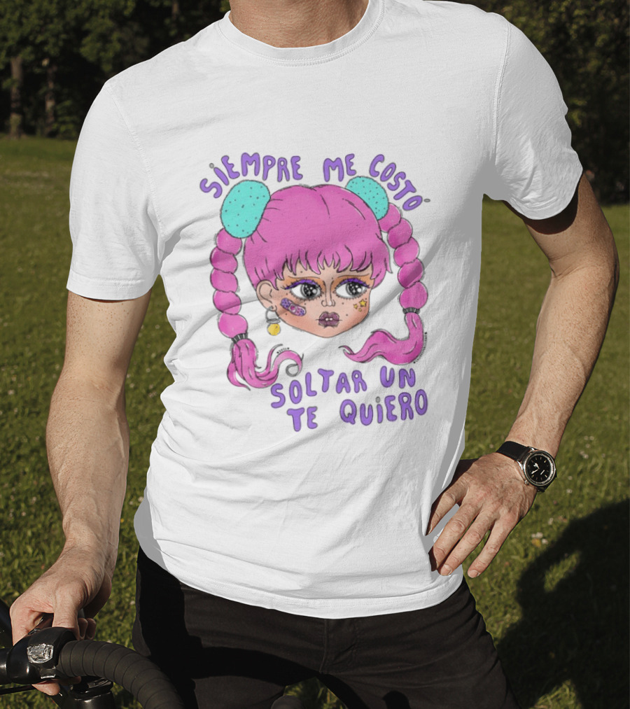 Siempre Me Costó Soltar Un Te Quiero Pink Braids Girl Cartoon T-Shirt