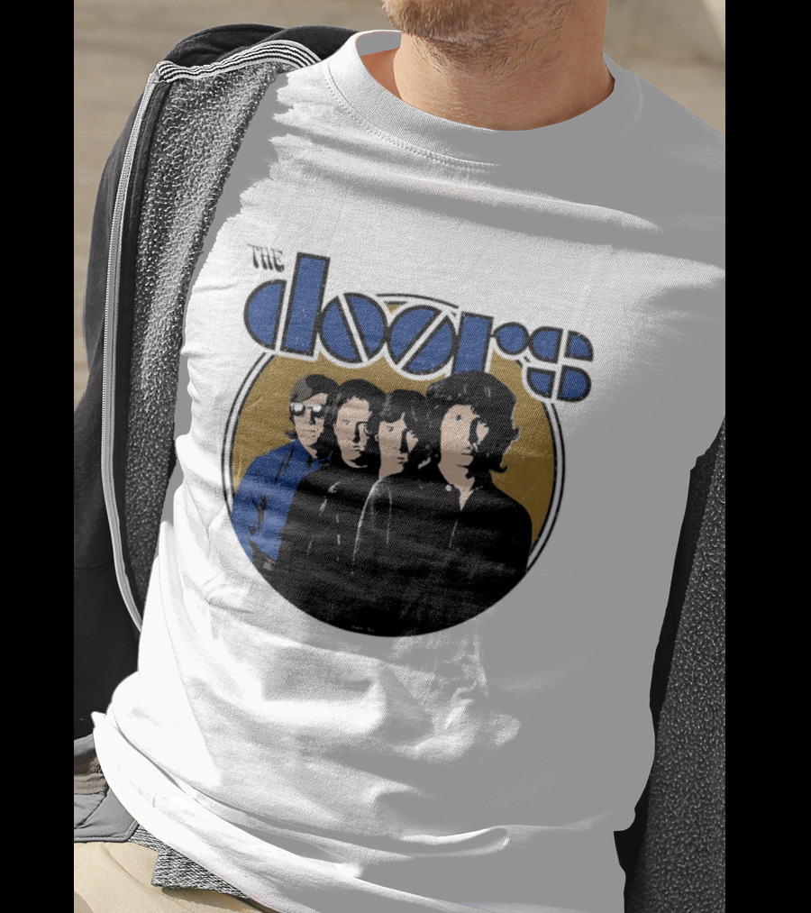 The Doors Faces Band Members Iconic Gold Circle T-Shirt
