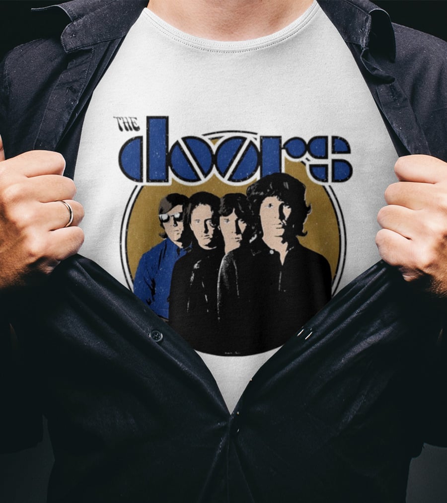The Doors Faces Band Members Iconic Gold Circle T-Shirt