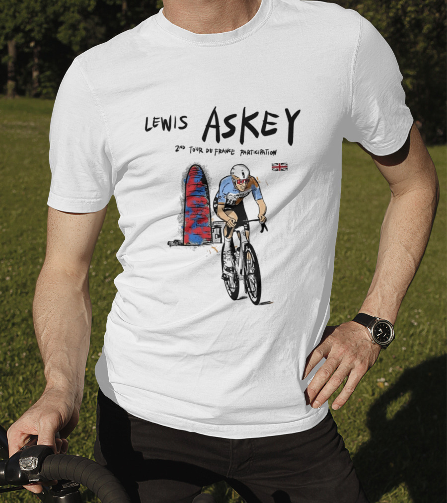 Lewis Askey 2nd Tour De France Participation Groupama FDJ Sky Blue Cyclist T-Shirt