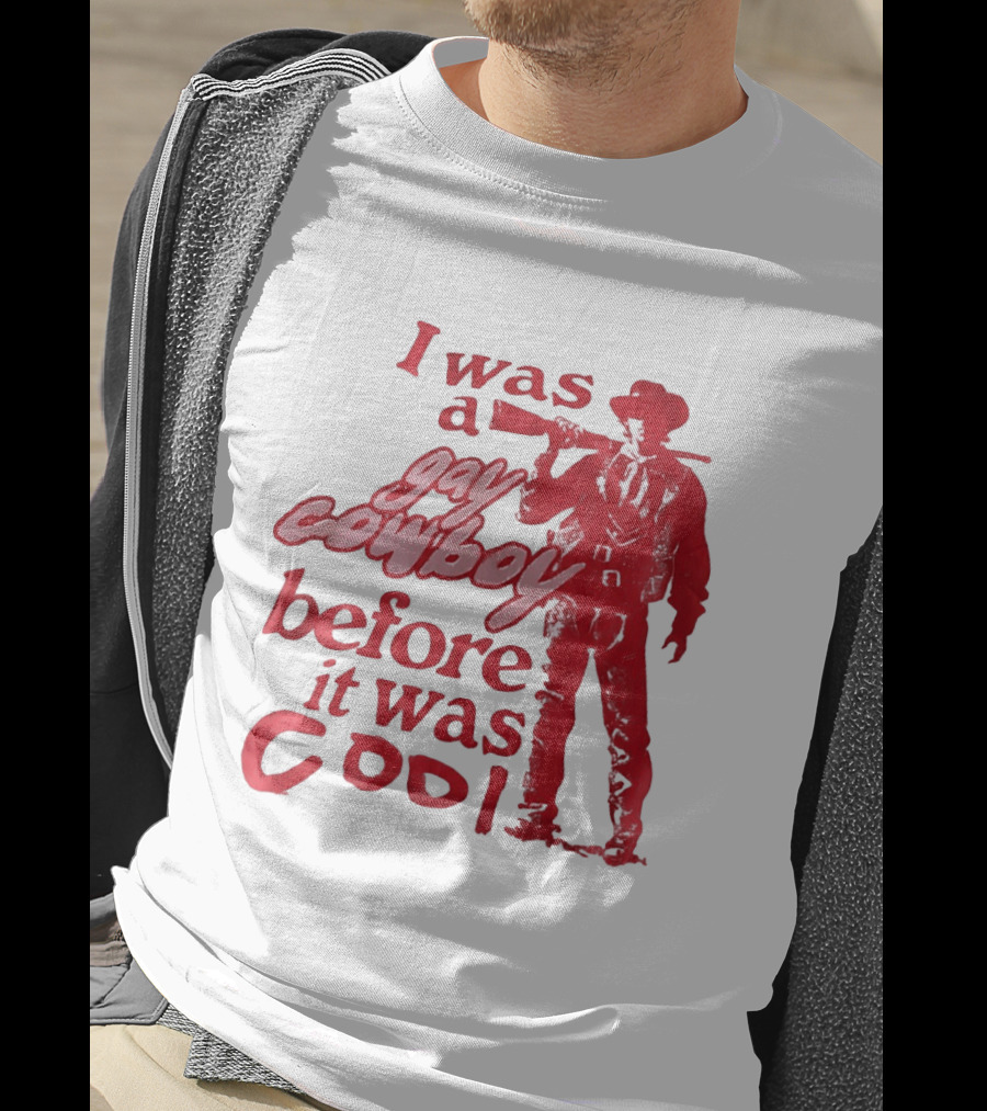 I Was A Gay Cowboy Before It Was Cool LGBTQ Pride Western Humor Red Figure T-Shirt