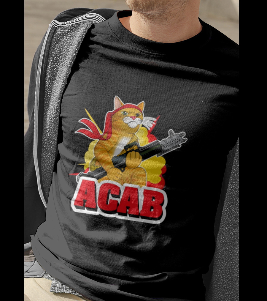 ACAB All Cats Are Badasses Rocket Launcher Cat With Red Bandana T-Shirt