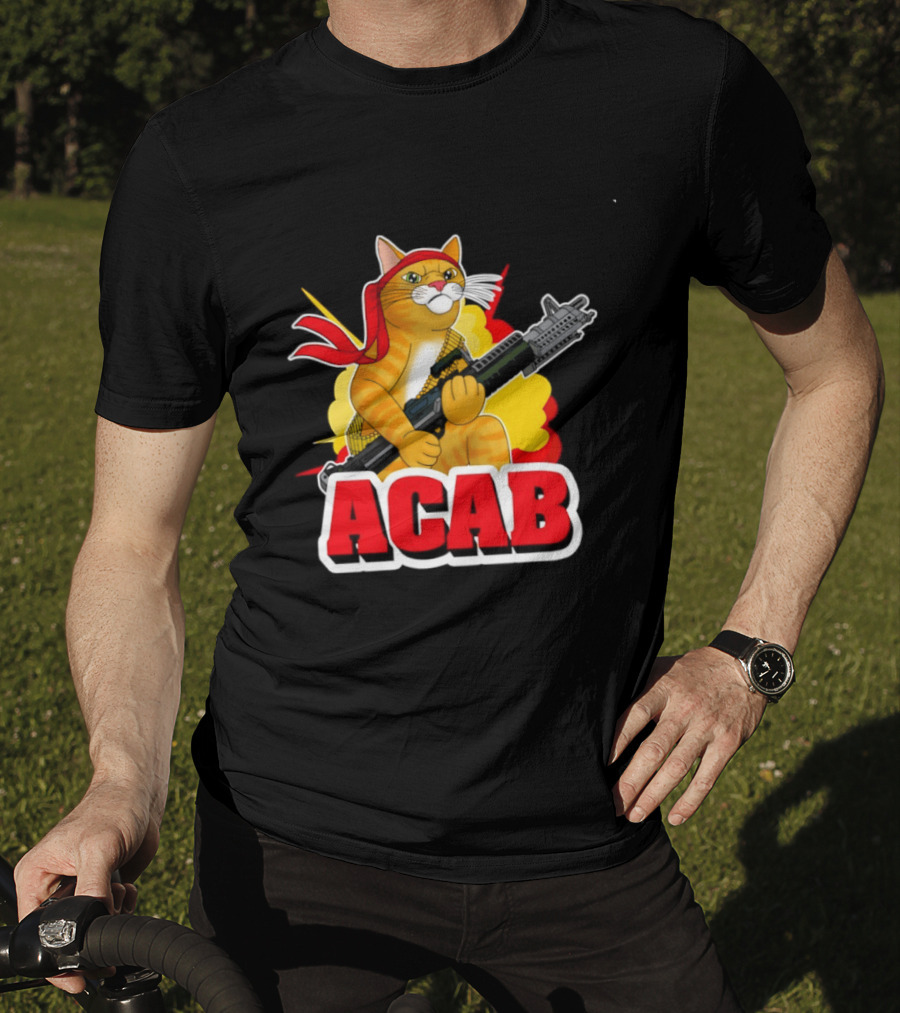 ACAB All Cats Are Badasses Rocket Launcher Cat With Red Bandana T-Shirt
