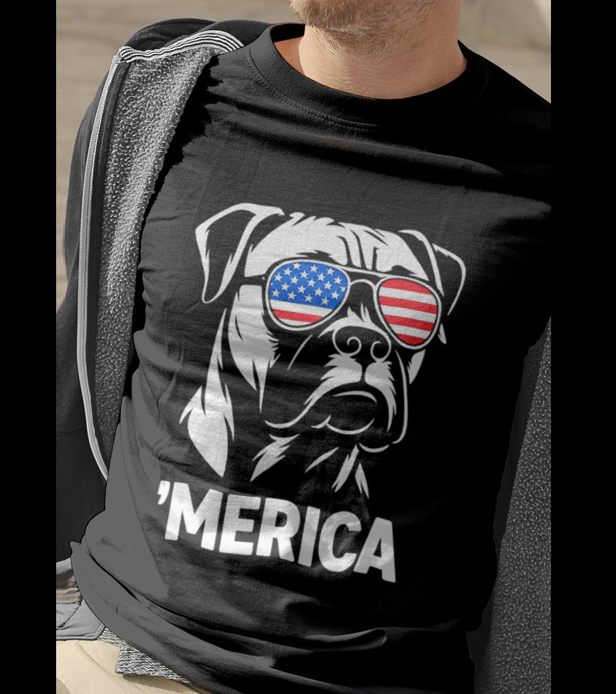 American Bulldog With USA Flag Sunglasses 'Merica T-Shirt