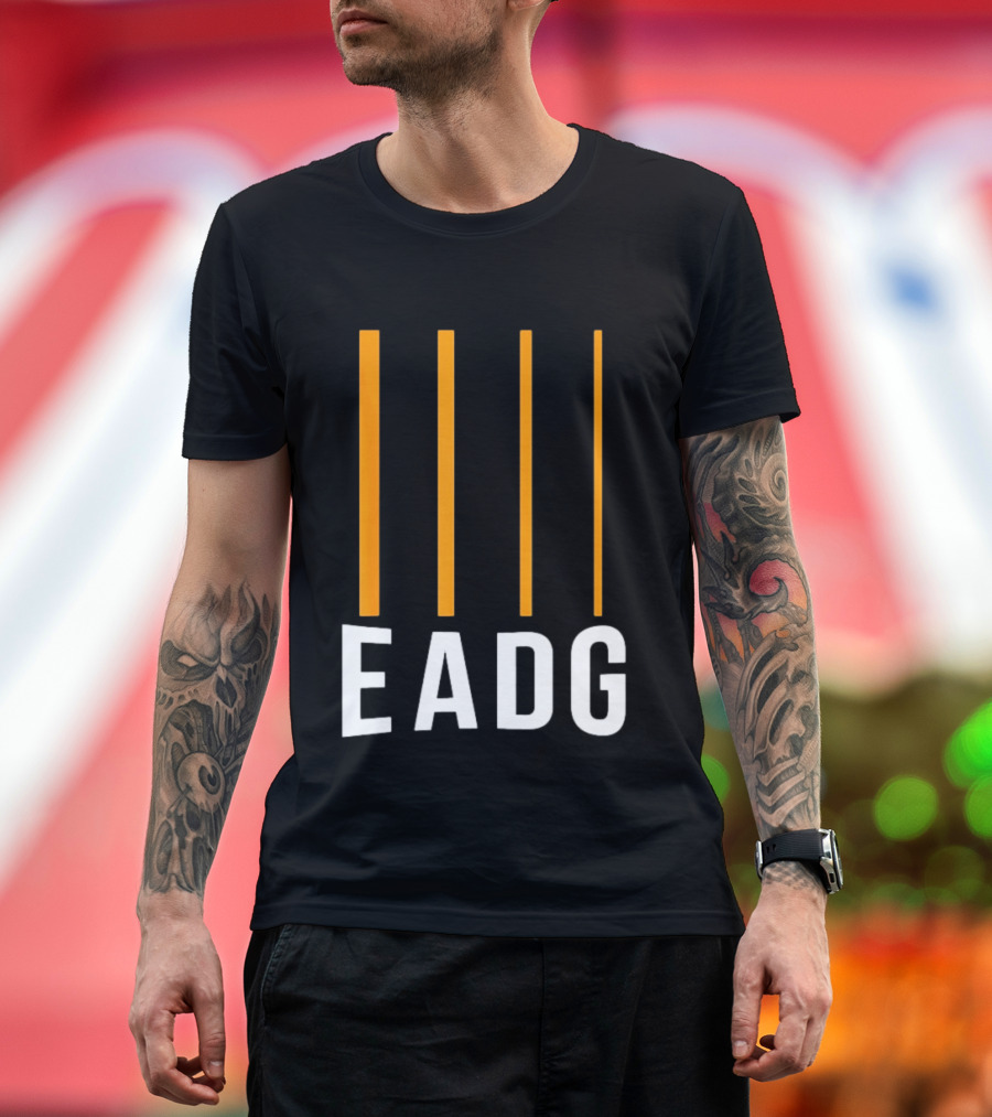 EADG Bass Guitar Four Strings Musician Vertical Lines T-Shirt