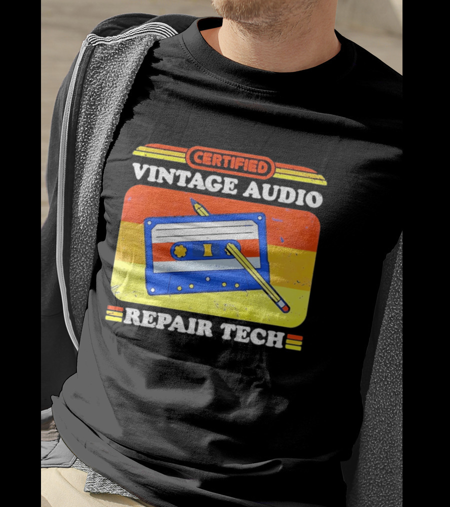 Certified Vintage Audio Cassette Pencil Repair Tech T-Shirt