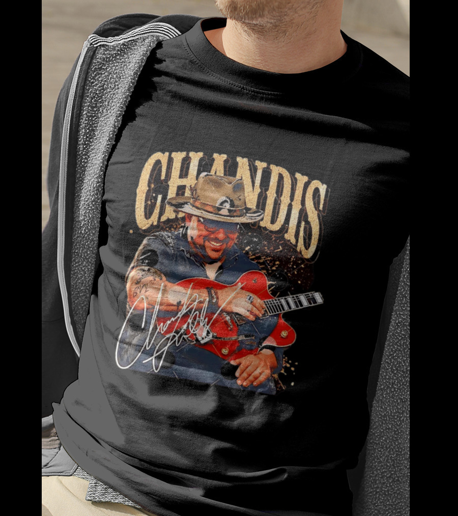 Chandis Guitarist Smiling With Red Guitar And Hat T-Shirt