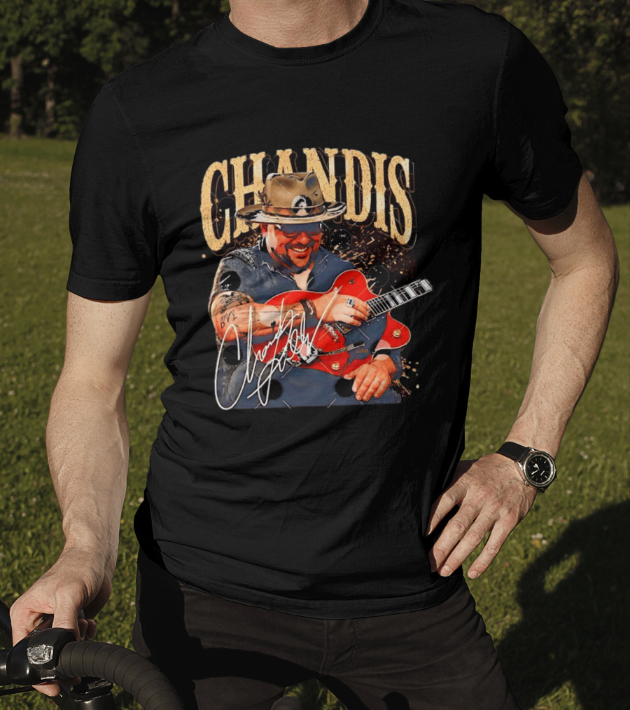 Chandis Guitarist Smiling With Red Guitar And Hat T-Shirt