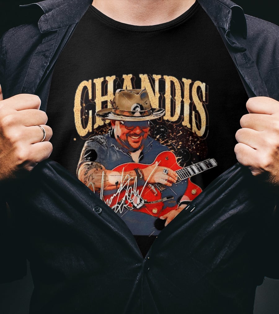 Chandis Guitarist Smiling With Red Guitar And Hat T-Shirt