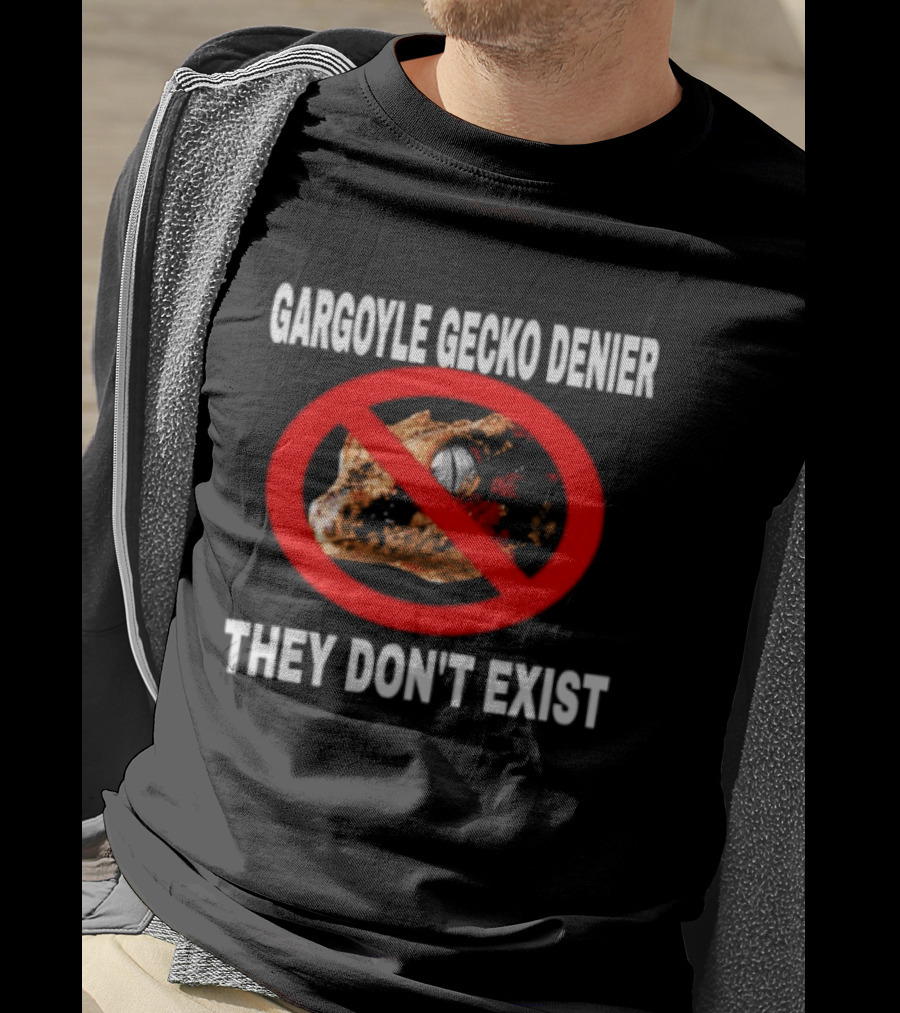 Gargoyle Gecko Denier They Don't Exist Reptile Red Circle Slash T-Shirt