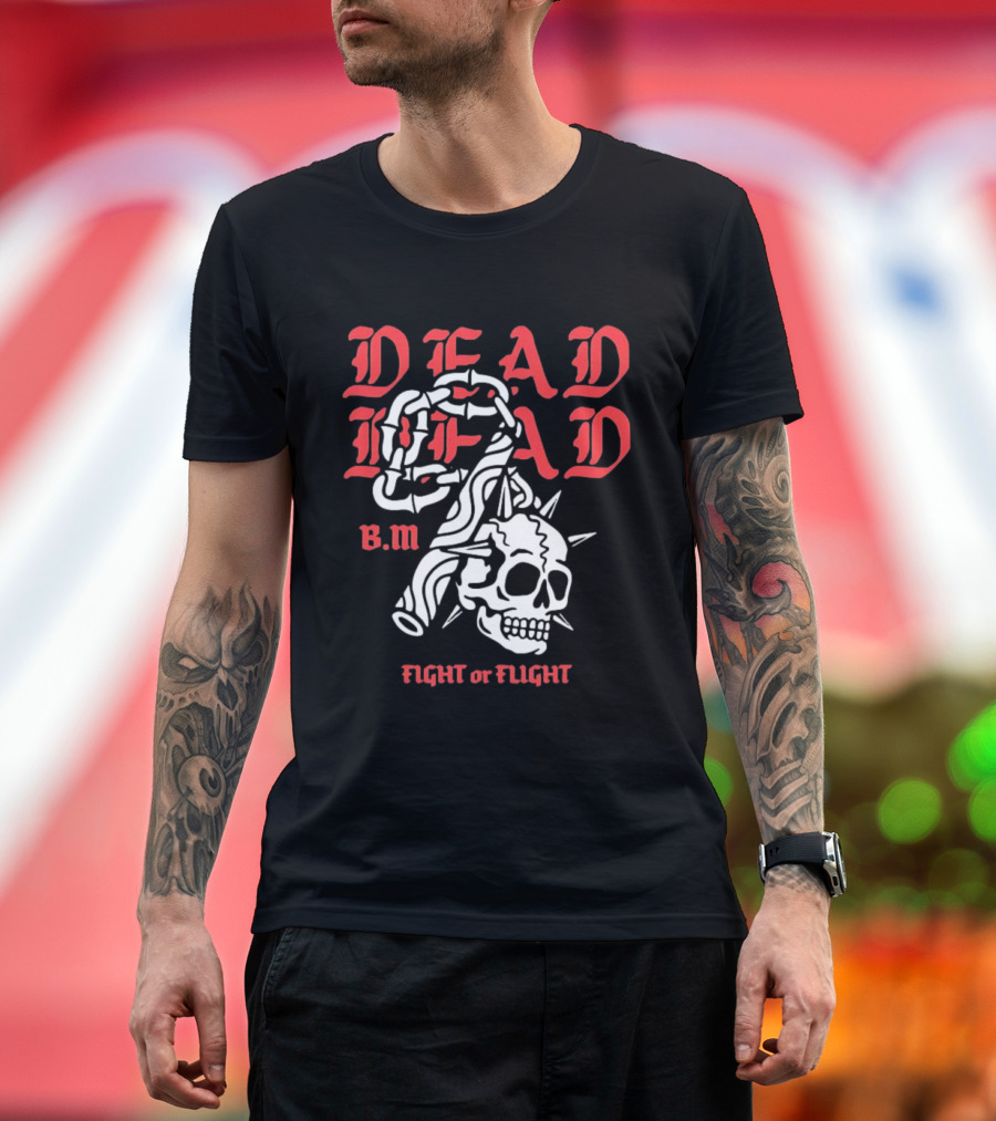 Dead Head BM Fight Or Flight Skull Gripped By Hand Spiked Chain T-Shirt