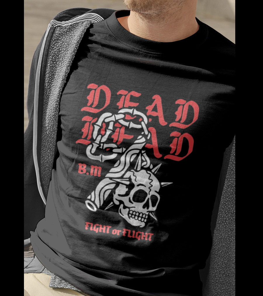 Dead Head BM Fight Or Flight Skull Gripped By Hand Spiked Chain T-Shirt