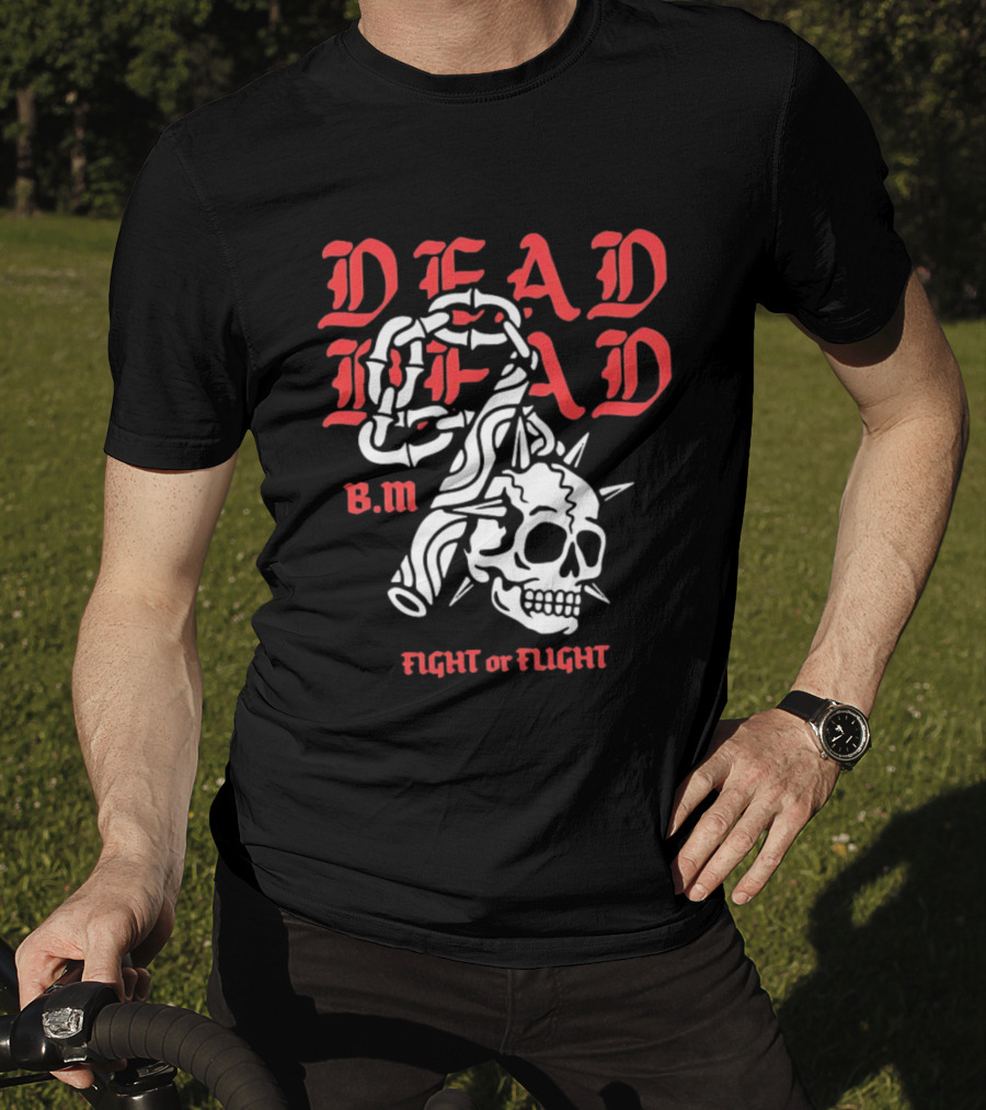 Dead Head BM Fight Or Flight Skull Gripped By Hand Spiked Chain T-Shirt