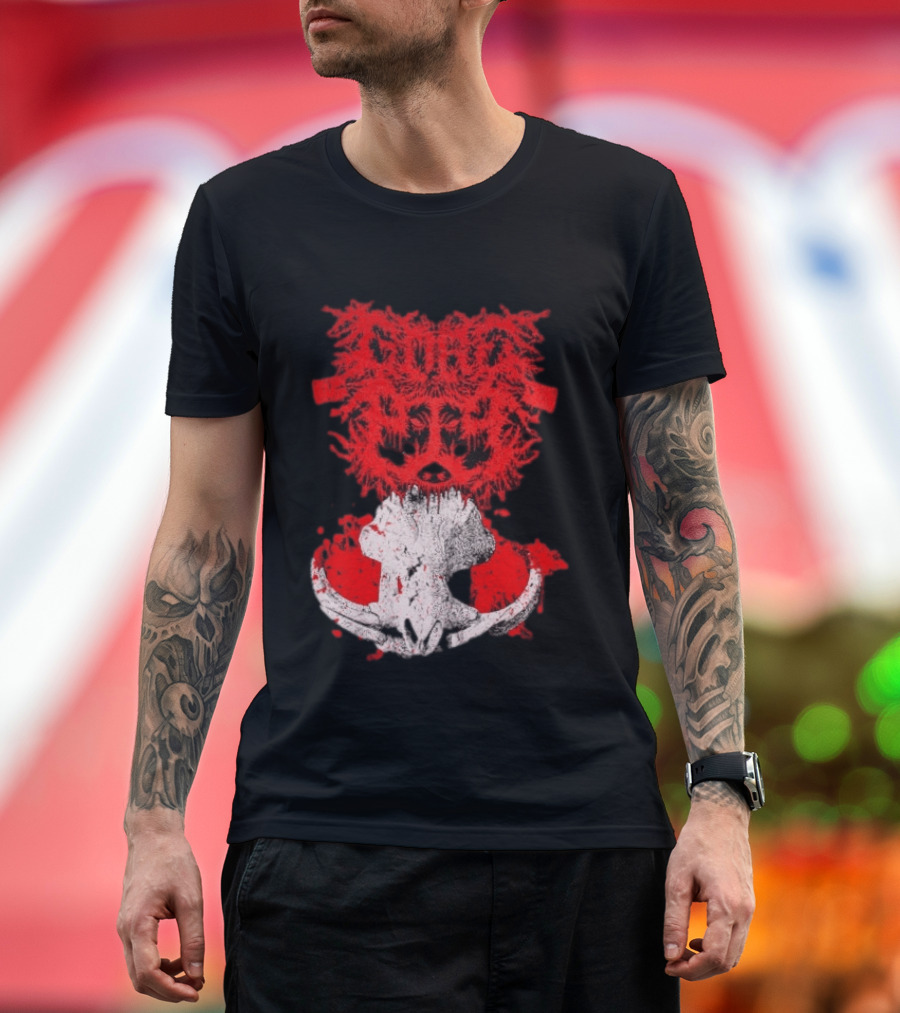 Gore Boar Skull Red Face Death Metal Hardcore T-Shirt