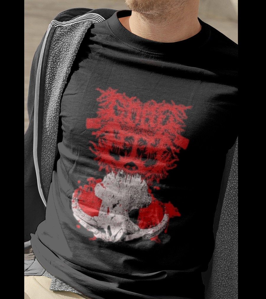 Gore Boar Skull Red Face Death Metal Hardcore T-Shirt