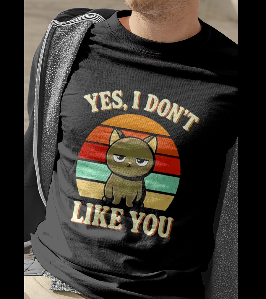 Yes I Don't Like You Grumpy Cat Retro Sunset T-Shirt
