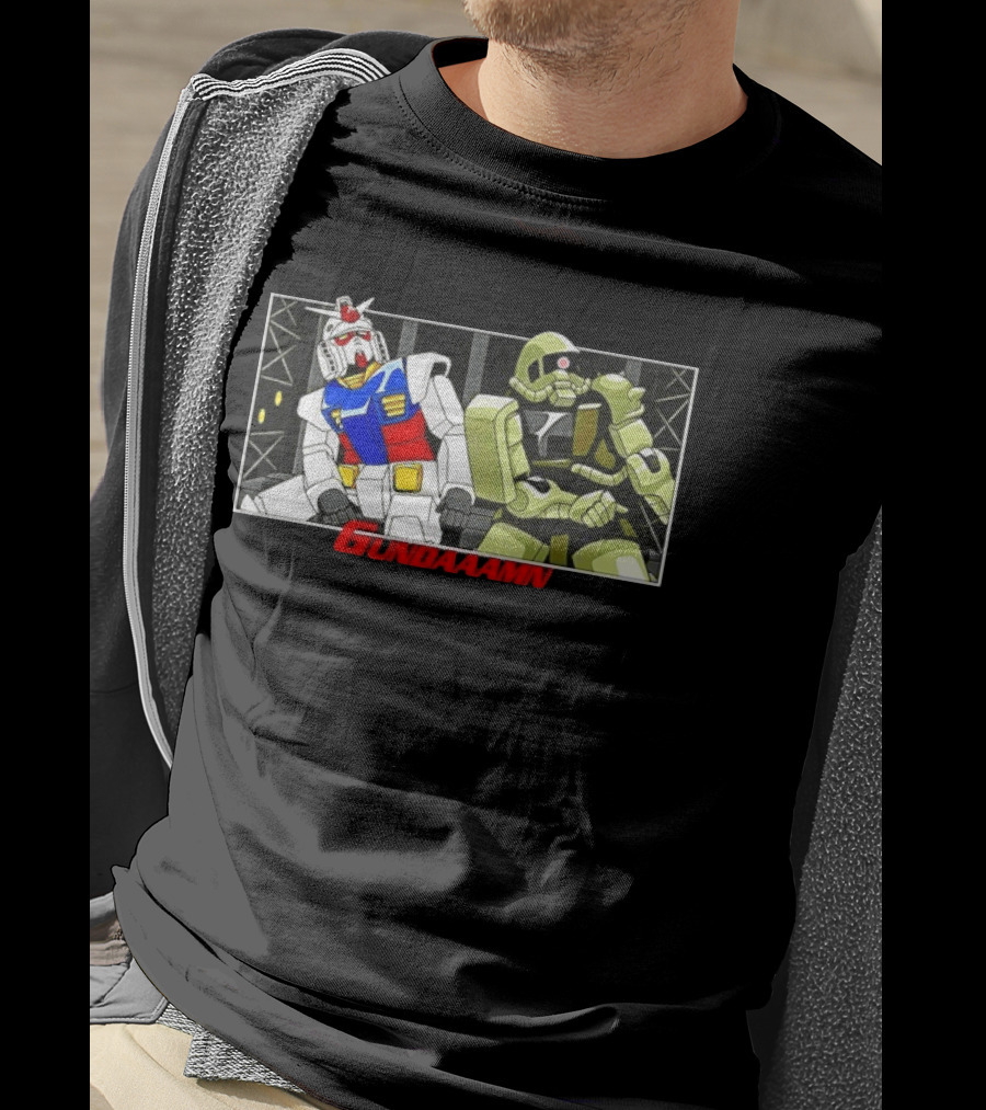 Gundaamn Gundam Zaku II Anime Mecha Sunrise Battle Scene T-Shirt