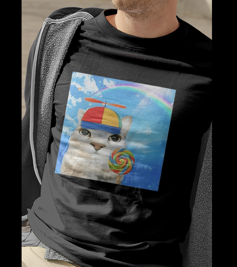 Happy Cat Rainbow Lollipop Dreamcore Brainrot Meme Weirdcore Aesthetic T-Shirt
