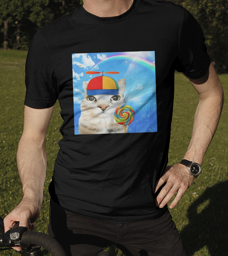 Happy Cat Rainbow Lollipop Dreamcore Brainrot Meme Weirdcore Aesthetic T-Shirt