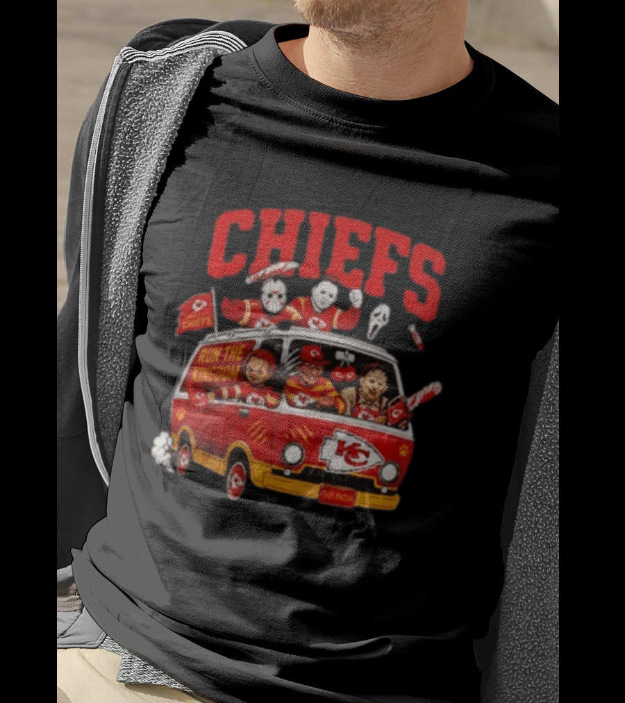 Kansas City Chiefs Horror Icons Run The Kingdom Van Adventure T-Shirt