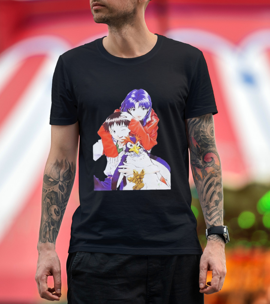 Shinji Ikari Misato Katsuragi Pen Pen Neon Genesis Evangelion Anime Characters T-Shirt