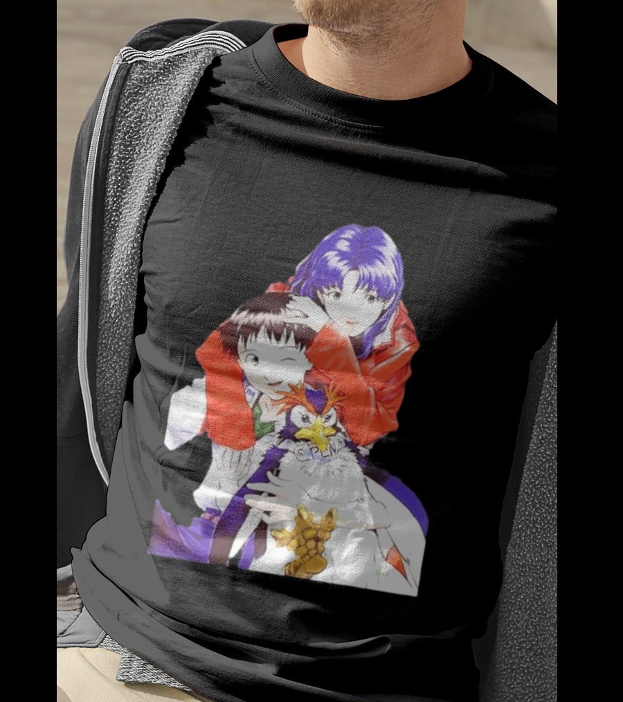 Shinji Ikari Misato Katsuragi Pen Pen Neon Genesis Evangelion Anime Characters T-Shirt