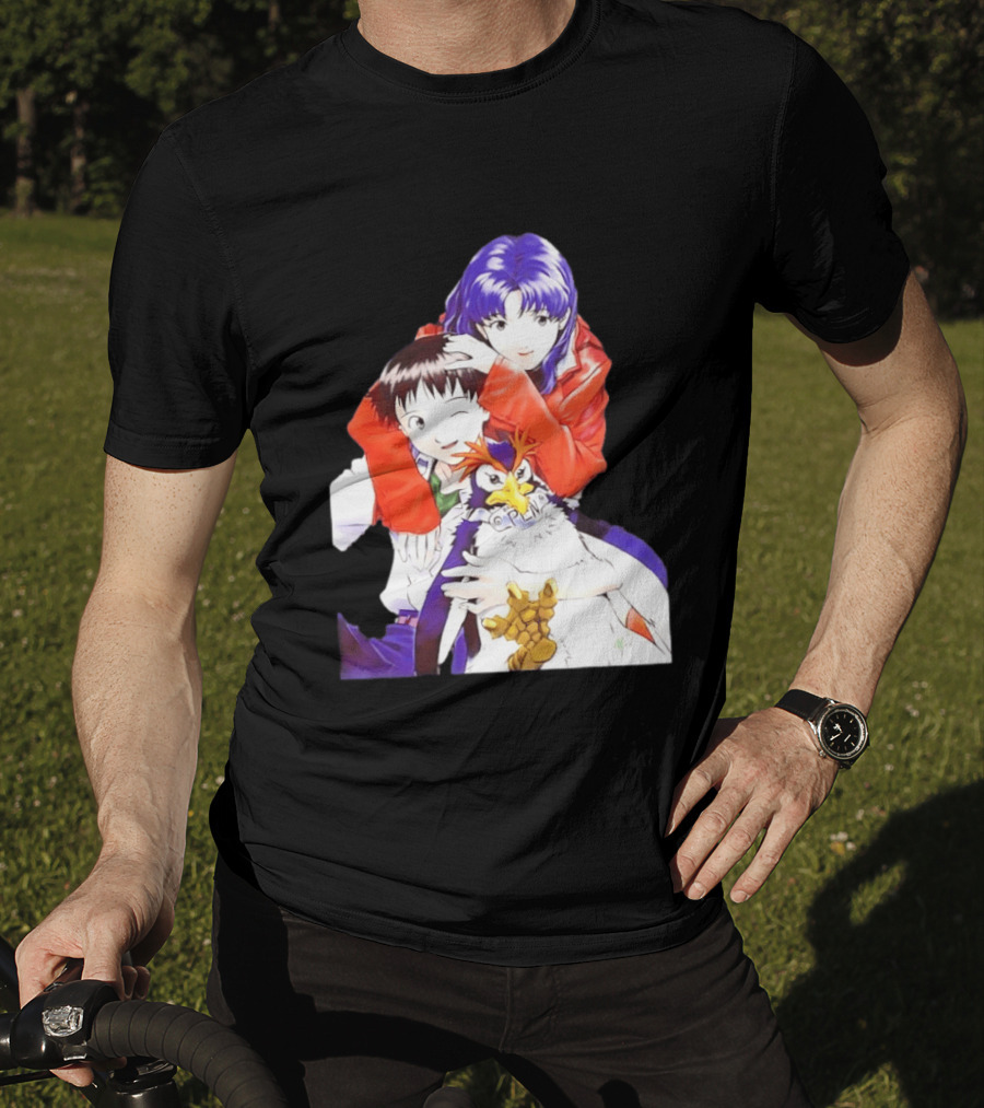 Shinji Ikari Misato Katsuragi Pen Pen Neon Genesis Evangelion Anime Characters T-Shirt