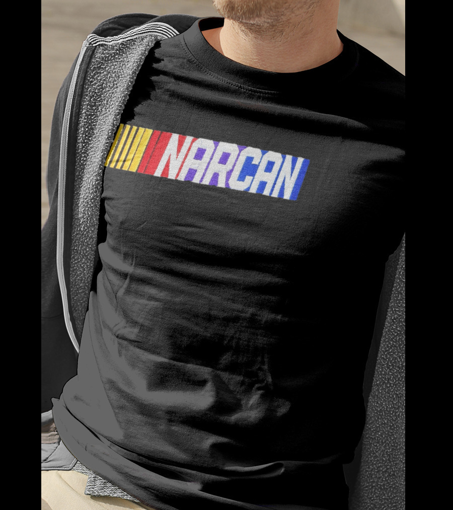 NASCAR Style NARCAN Text With Racing Stripes T-Shirt