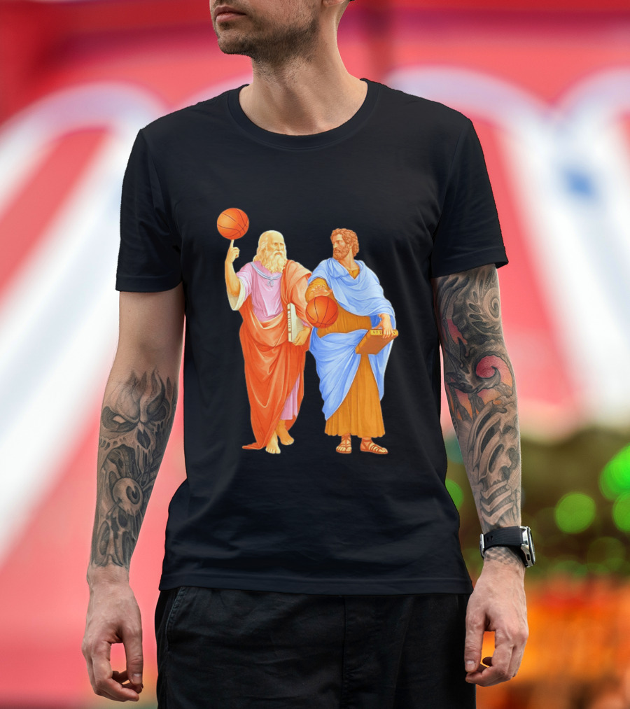 Plato Spinning Basketball Aristotle Playing Basketball In Ancient Greek Philosophy Duel T-Shirt