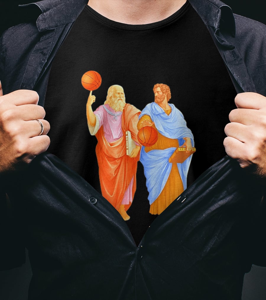 Plato Spinning Basketball Aristotle Playing Basketball In Ancient Greek Philosophy Duel T-Shirt