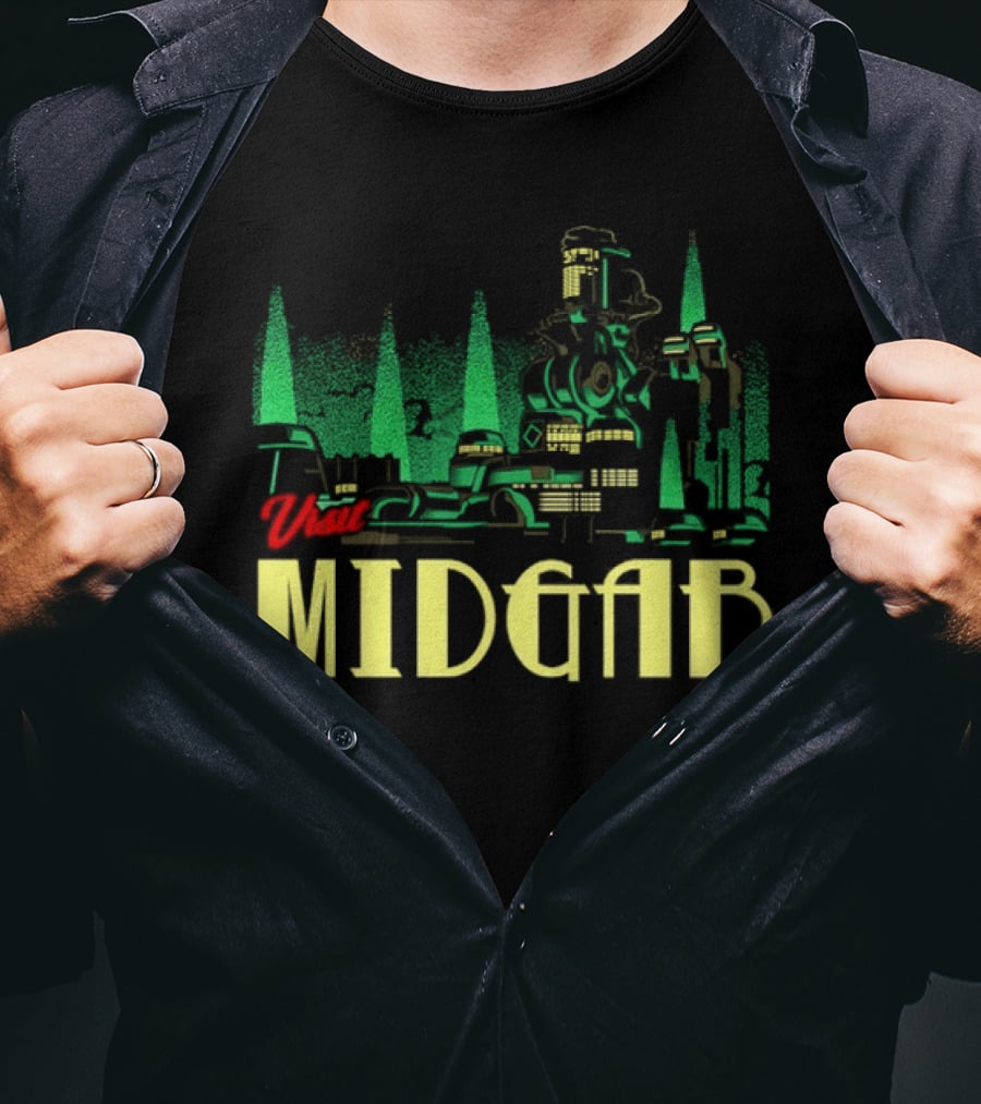 Visit Midgar Final Fantasy VII Cloud Strife Iconic Cityscape T-Shirt
