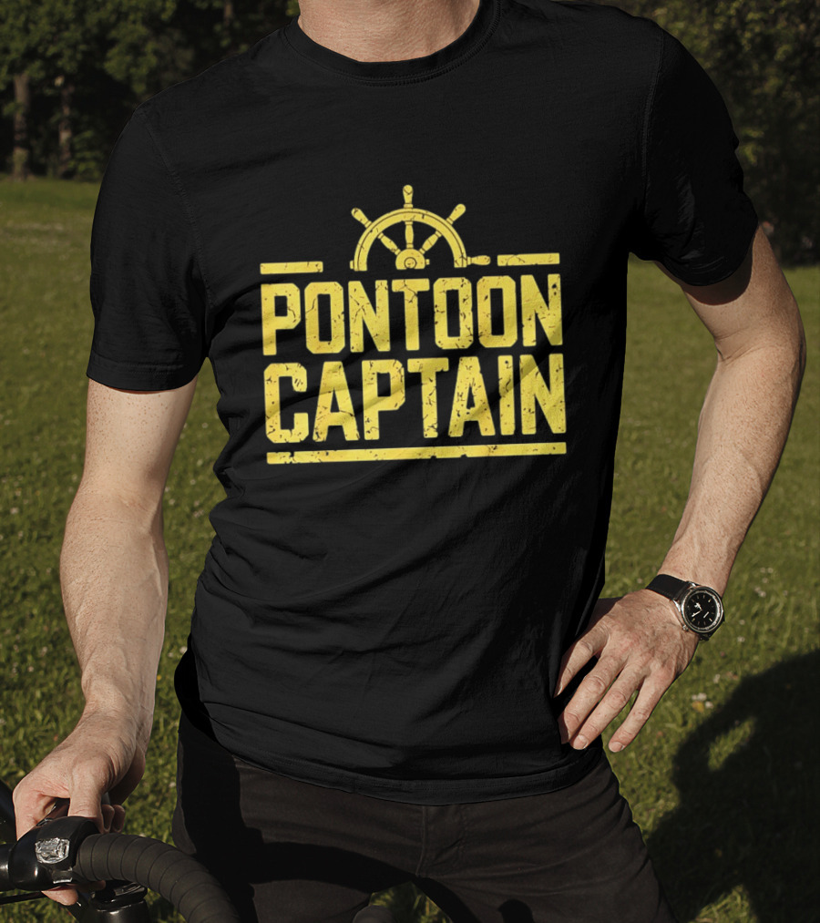 Pontoon Captain Ship Wheel Nautical Boating Adventure T-Shirt