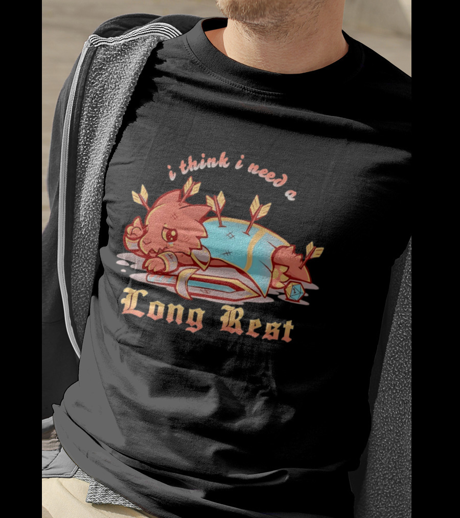 I Think I Need A Long Rest Warrior Cat Lying With Arrows DnD T-Shirt
