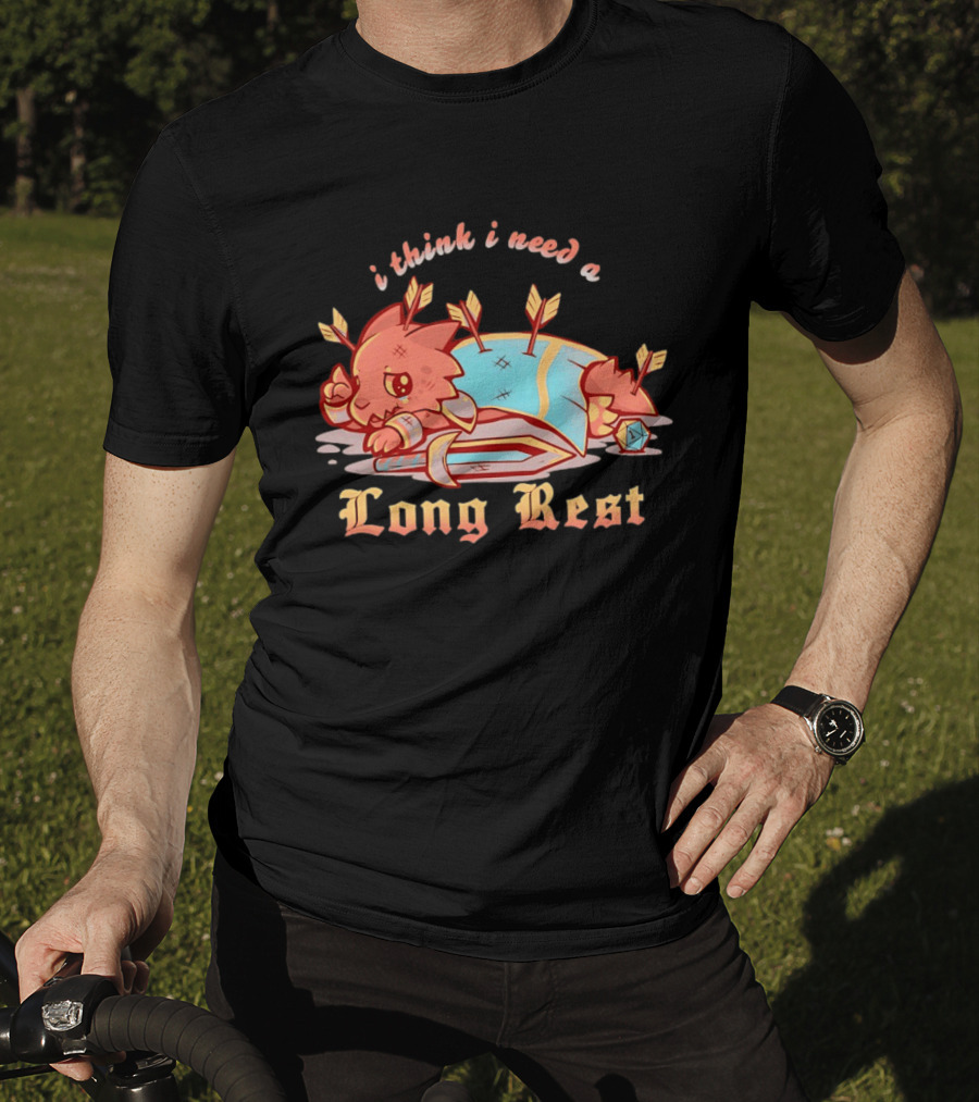 I Think I Need A Long Rest Warrior Cat Lying With Arrows DnD T-Shirt