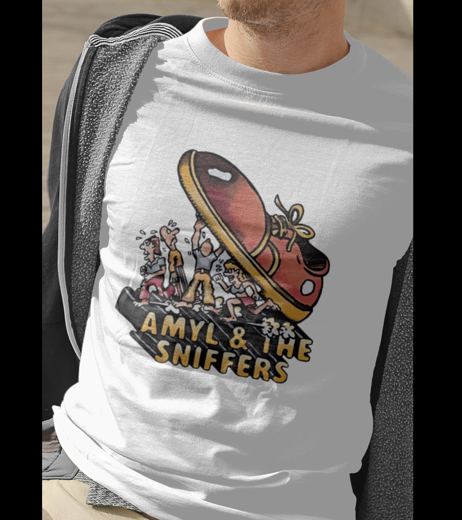 Amyl And The Sniffers Cartoon Giant Shoe Stomping T-Shirt